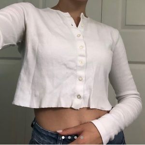 White Button-Down Brandy Melville Long-Sleeved Top